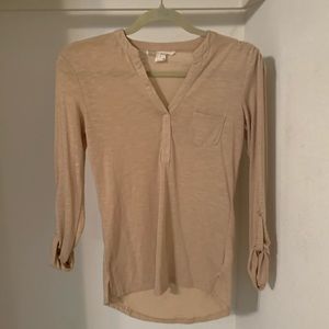 Fitted Tan V-Neck Top